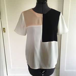 Zara Colorblock Short Sleeve Top XS White Black